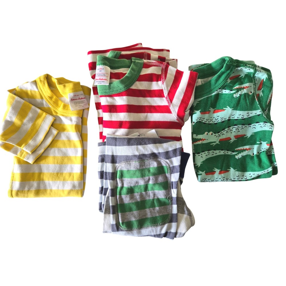 Hanna Andersson Kids Size 8 130 Organic Cotton Pajama Lot 3 Tops 1 Pants Stripes